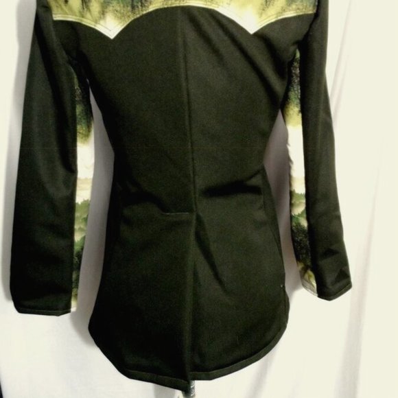 Western Snap up Shirt Jacket XS Olive green Trees moss woods design Overcoat - Picture 7 of 8